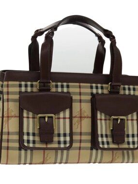 BURBERRY Nova Check Hand Bag PVC Beige Auth 94233